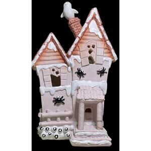 Halloween Gingerbread Pink Pastel Haunted House with Ghost 13.5 ” LED light up